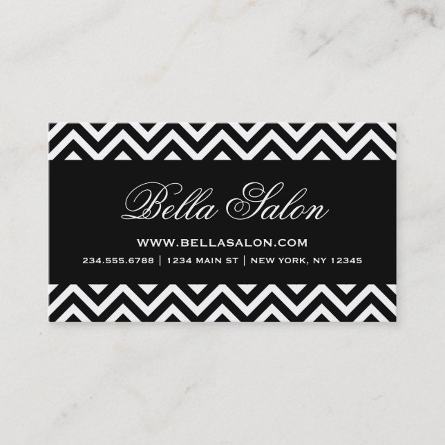 Black and White Modern Chevron Stripes Business Card (Front)