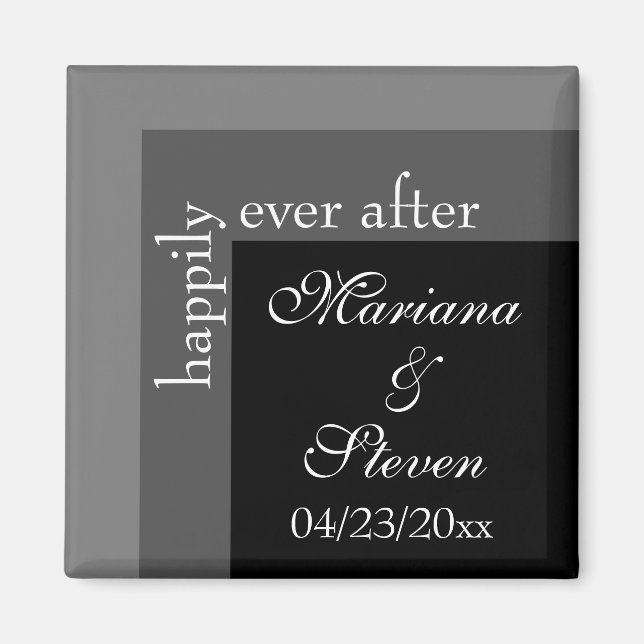 Black and White Modern Chic Wedding Magnet (Front)