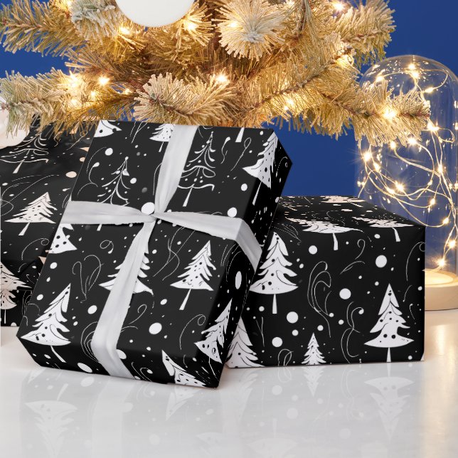 Black and White Modern Christmas  Wrapping Paper (Holidays)