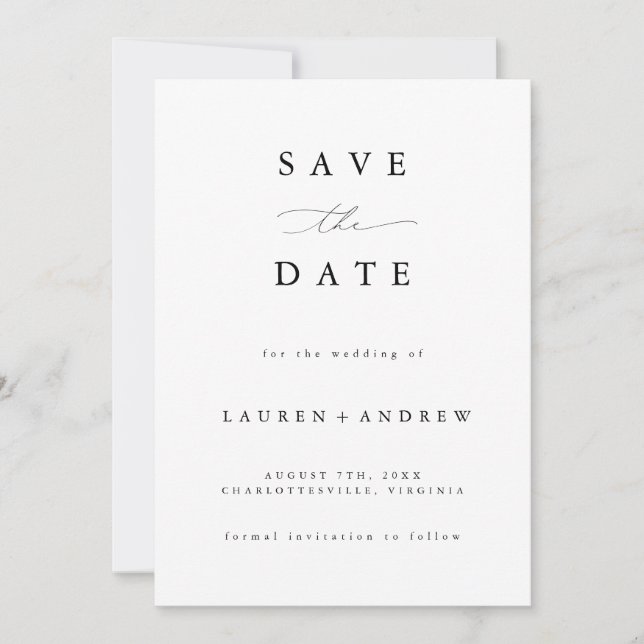 Black and White Modern Classic Save the Date Invitation (Front)