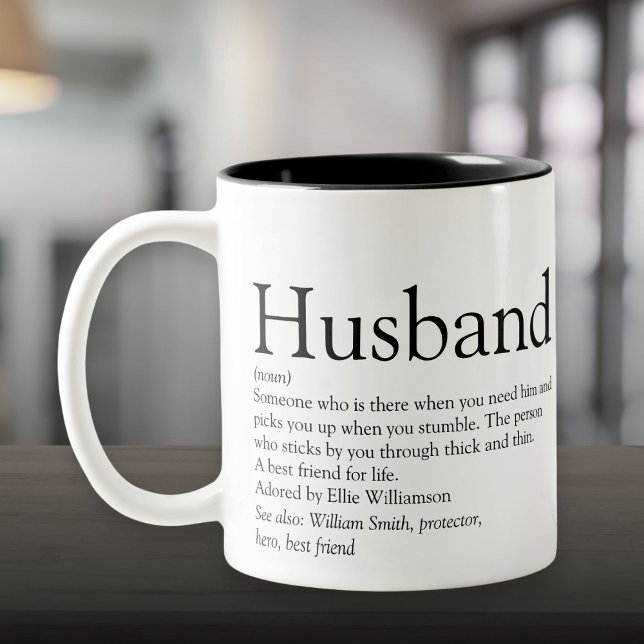 Black and White Modern Cool Husband Definition  Two-Tone Coffee Mug (Black and White Modern Cool Husband Definition Two-Tone Coffee Mug)