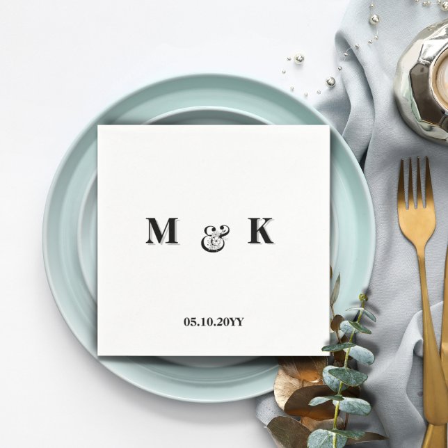 Black and White Modern Couple Monogram Wedding Napkin (Creator Uploaded)