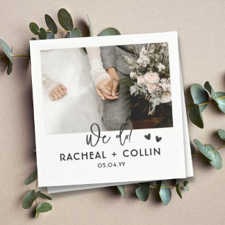 Black and White Modern Custom Photo Wedding  Napkin