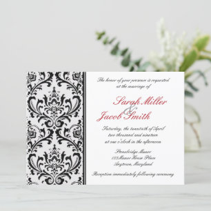 Black and White Modern Damask Wedding Invitation
