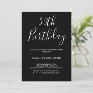 Black and White Modern Elegance  50th Birthday  Invitation