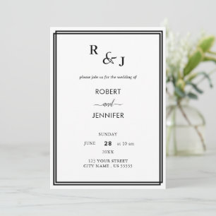 Black and White Modern Elegance Border Wedding Invitation