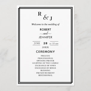 Black and White Modern Elegance Border Wedding Programme