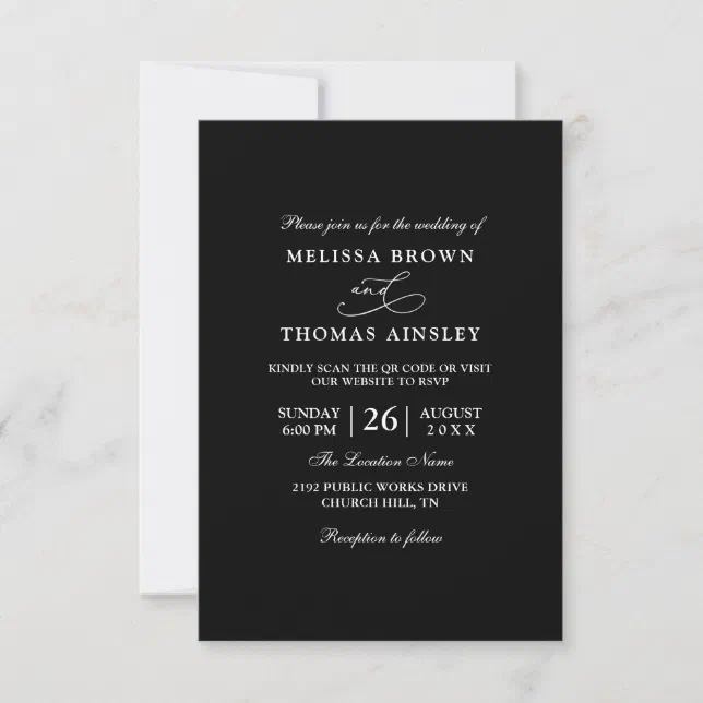 Black And White Modern Elegance Qr Code Wedding Invitation Zazzle