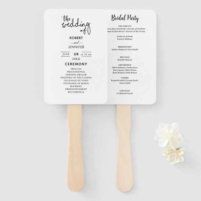 Black and White Modern Elegance Wedding  Hand Fan (Front and Back)
