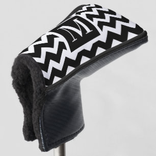 Black and White Modern Elegant Chevron Monogram Golf Head Cover