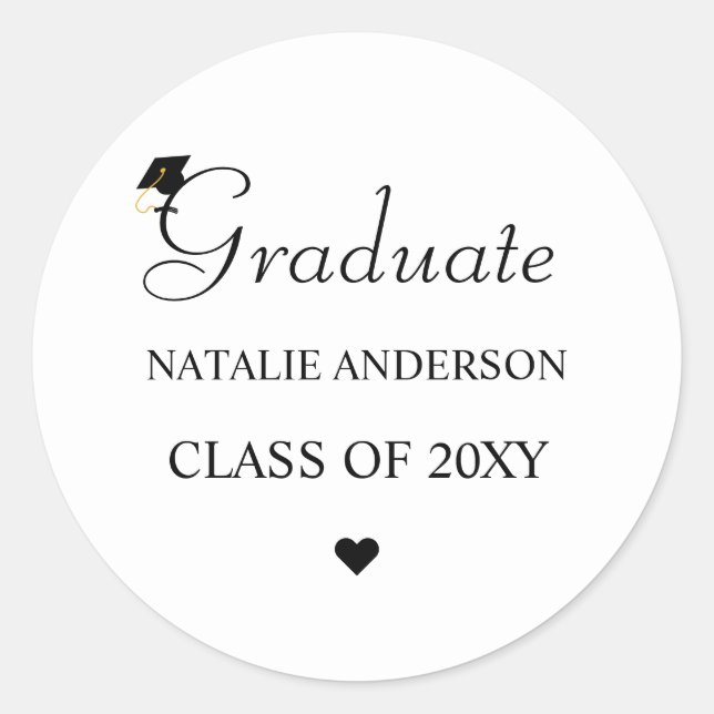 Black and White Modern Elegant Graduate Graduation Classic Round Sticker (Front)