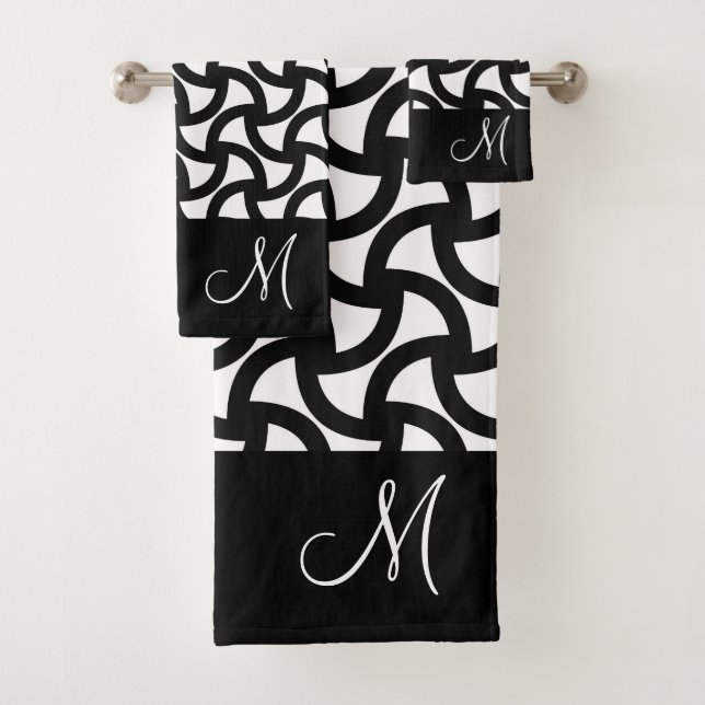 Black and White Modern Elegant Monogram Bath Towel Set (Insitu)