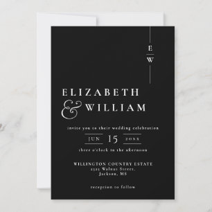 Black And White Modern Elegant Monogram Wedding Invitation