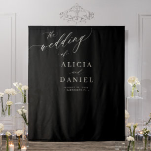 Black and white modern elegant wedding backdrop tapestry