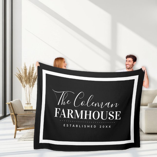 Black and White Modern Farmhouse Family Monogram Fleece Blanket (Creator Uploaded)