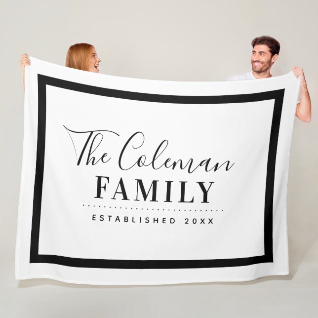 Black and White Modern Farmhouse Family Monogram Fleece Blanket (In Situ)