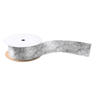 Black and White Modern Faux Marble Pattern Satin Ribbon