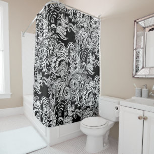 Black and White Modern Floral Paisley Pattern Shower Curtain