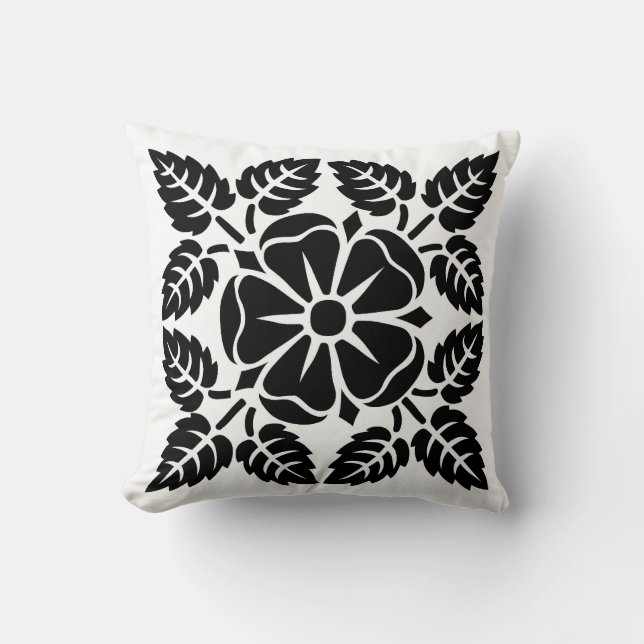 Black and White Modern Floral Pattern Pillow (Front)
