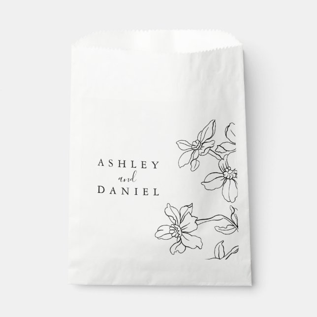 Black and White Modern Floral Wedding  Favour Bags (Front)
