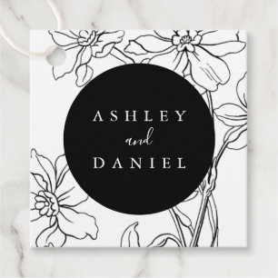 Black and White Modern Floral Wedding Favour Tags