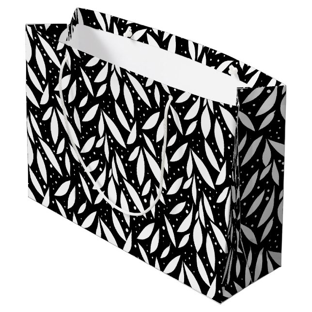 Black and White Modern Foliage Large Gift Bag (Back Angled)