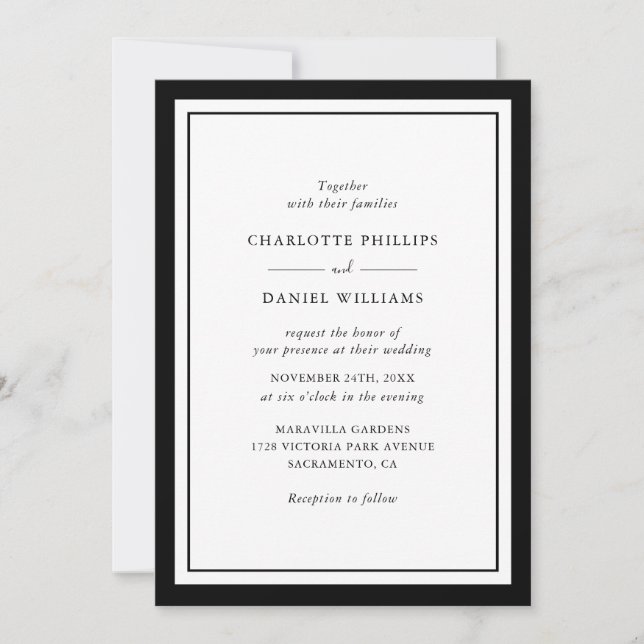 Black and White Modern Frame Wedding Invitation (Front)