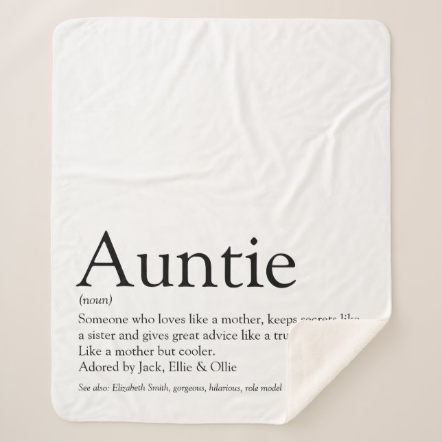 Black and White Modern Fun Cool Aunt Auntie Quote Sherpa Blanket (Front)