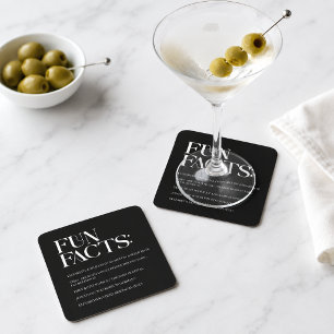 Black and White Modern Fun Facts Wedding Square Paper Coaster