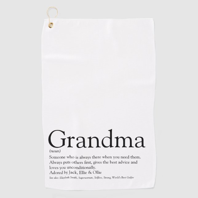 Black and White Modern Fun Grandma Grandmother Golf Towel (Front)