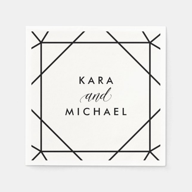 Black and White Modern Geometric Wedding Napkin (Front)