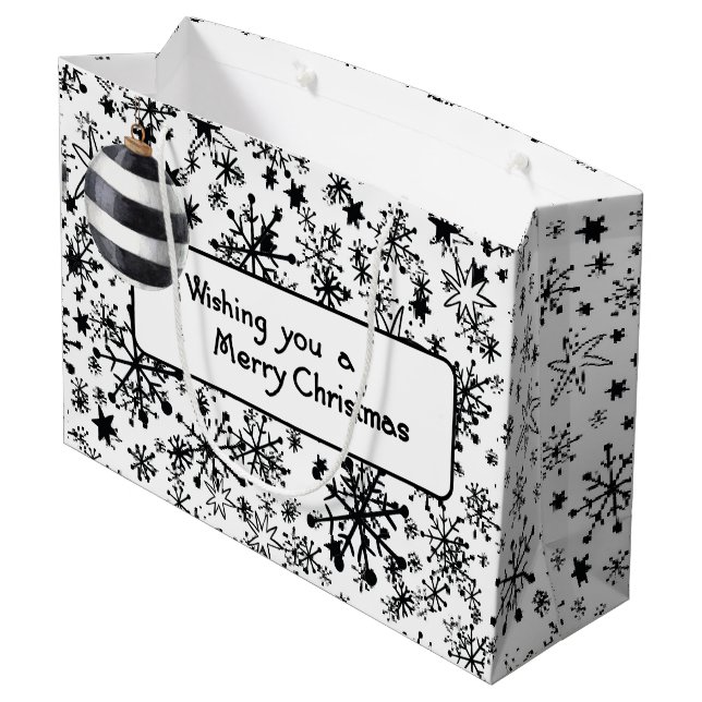 Black and White Modern Gift Bag for Christmas (Back Angled)