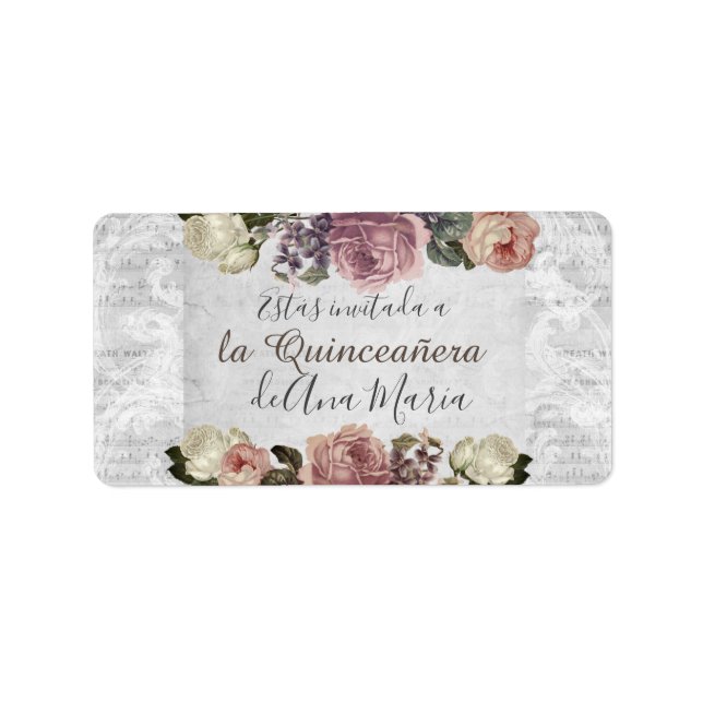 Black and white modern grey, victorian Quinceanera Label (Front)