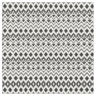 Black and White Modern Hand Drawn Tribal Aztec Fabric