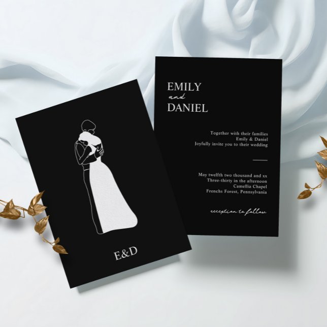 Black and white modern HandDrawn Couple Wedding Invitation (Creator Uploaded)