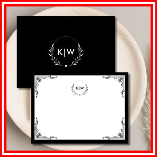 Black and White Modern Initials Monogram Card