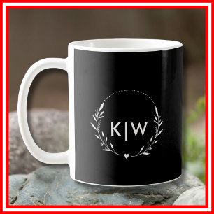 Black and White Modern Initials Monogram Coffee Mug