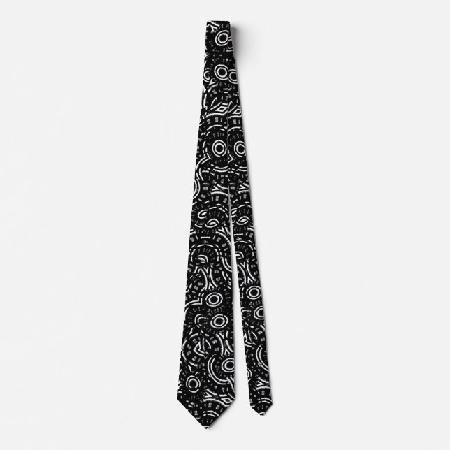 Black and White Modern Intricate Ornate Pattern Tie (Front)