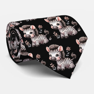 Black and White Modern Kawaii Cute Zebras Tie