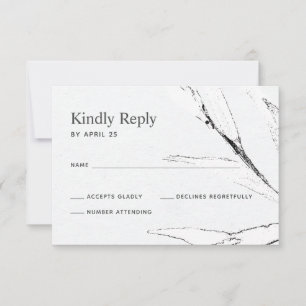 Black and white modern leafage graphic wedding RSVP card