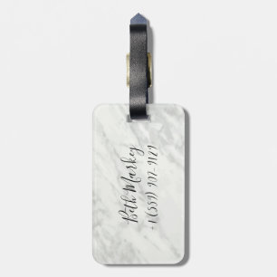 Black and White Modern Marble Monogrammed Custom Luggage Tag