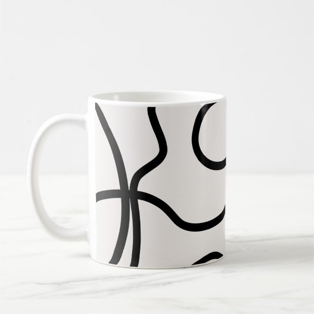 Black And White Modern Minimal Line Brush Strokes Coffee Mug (Left)