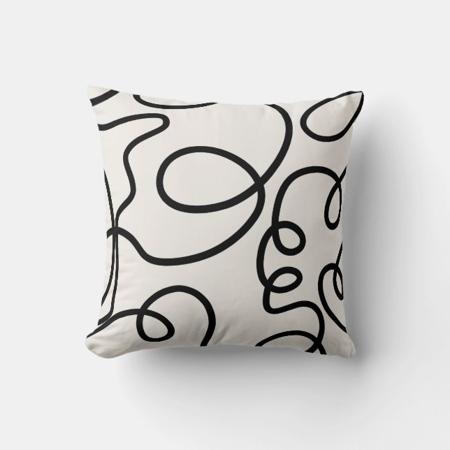 Black And White Modern Minimal Line Brush Strokes Cushion (Front)