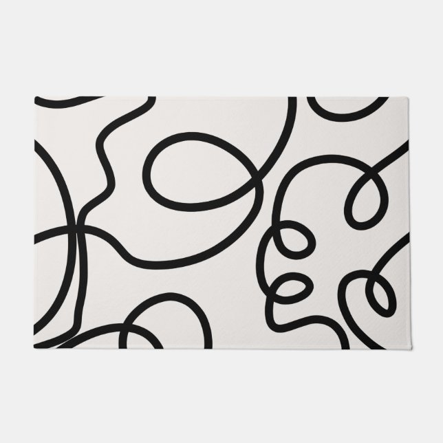 Black And White Modern Minimal Line Brush Strokes Doormat (Front)