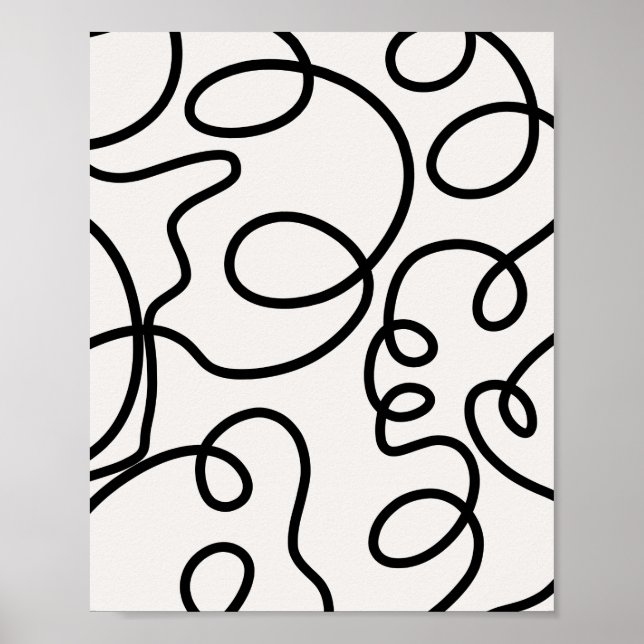 Black And White Modern Minimal Line Brush Strokes Poster (Front)