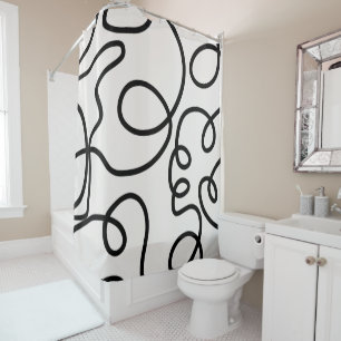 Black And White Modern Minimal Line Brush Strokes Shower Curtain