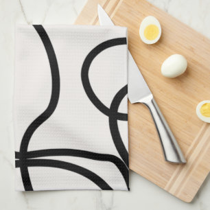 Black And White Modern Minimal Line Brush Strokes Tea Towel