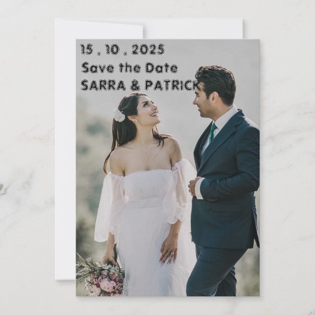 Black and White Modern Minimal Photo Save the Date Invitation (Front)