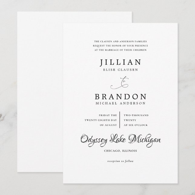 Black and White Modern Minimal Typography Wedding Invitation (Front/Back)