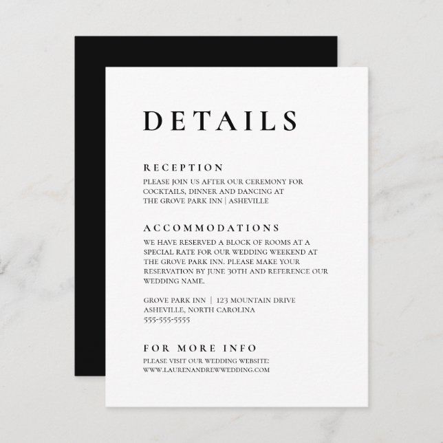 Black and White Modern Minimalist Elegant Enclosure Card (Front/Back)